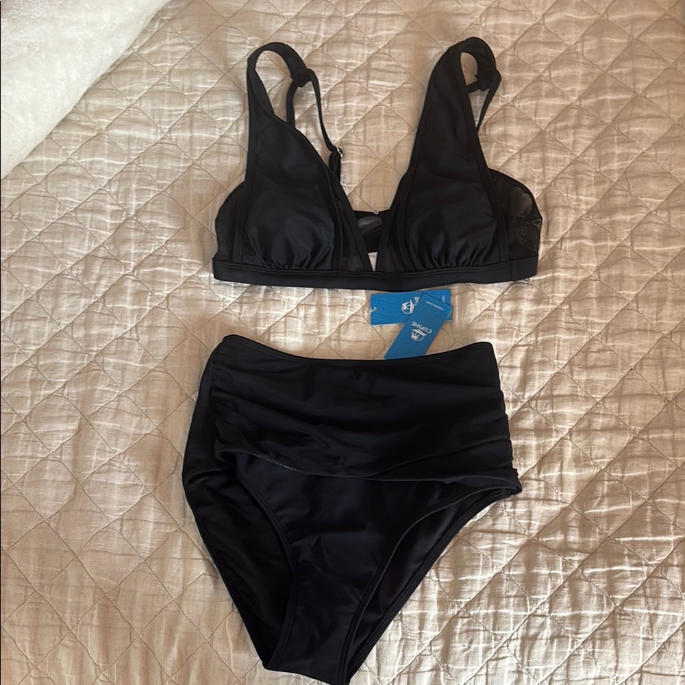 NEW Cupshe High-waisted Mesh Black Swimwear